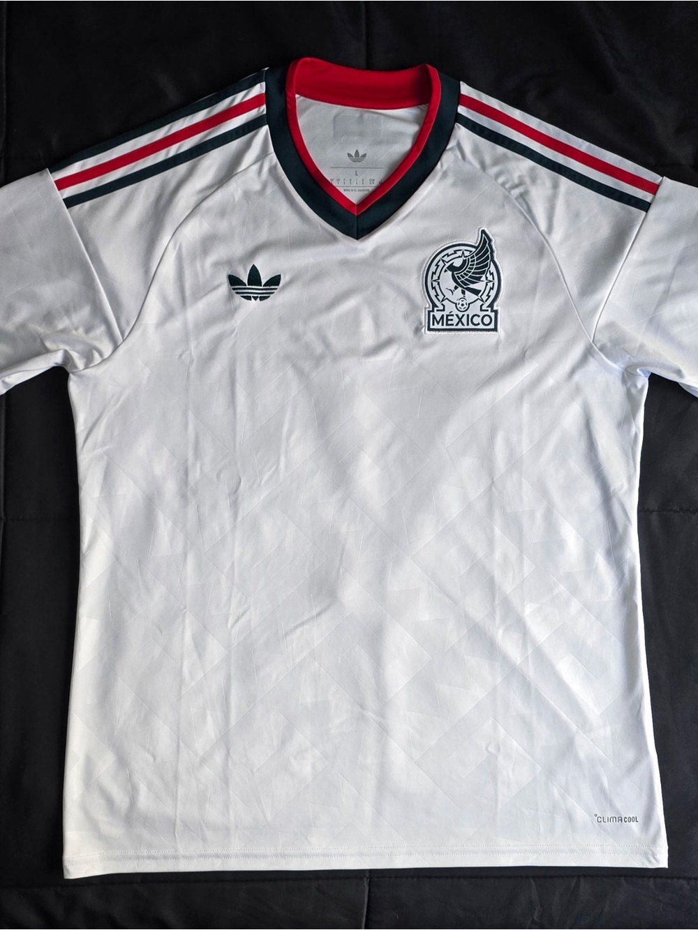 adidas White Mexico Men's Soccer Jersey with Red and Dark Green Trim